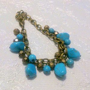 Brass Tone Dyed Howlite Chunky Charm Bracelet